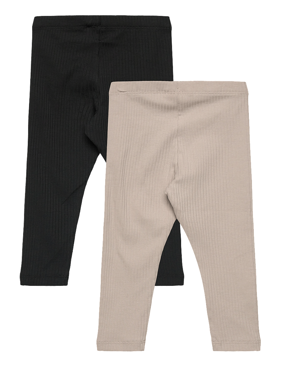Lindex - Leggings basic rib 2 pack - leggings - off black - 3