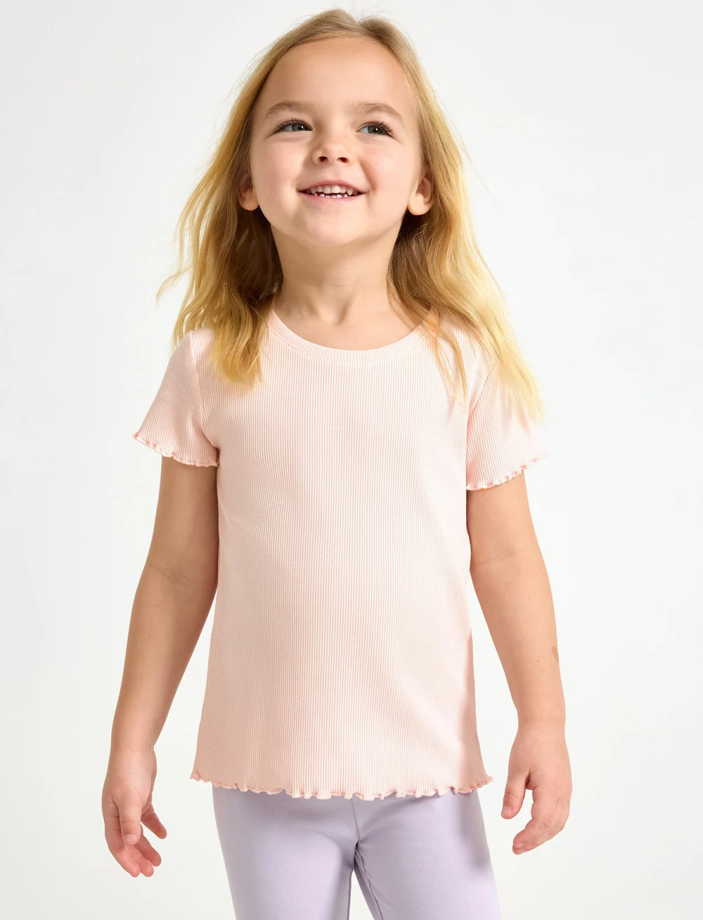 Lindex - Top ss rib with frill edges ba - kurzärmelige - light pink - 0