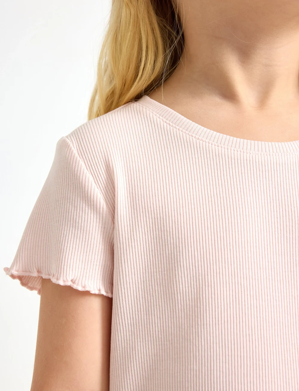Lindex - Top ss rib with frill edges ba - kurzärmelige - light pink - 4