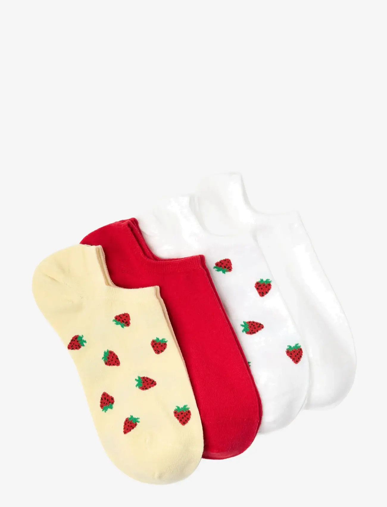 Lindex - Sock low ankle 4 p mini fruits - ankelstrømper - white - 1