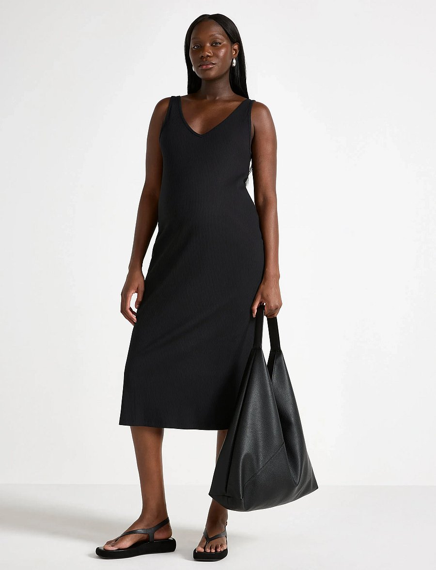 Lindex - MOM ribbed midi dress - sukienki na ramiączkach - black - 0