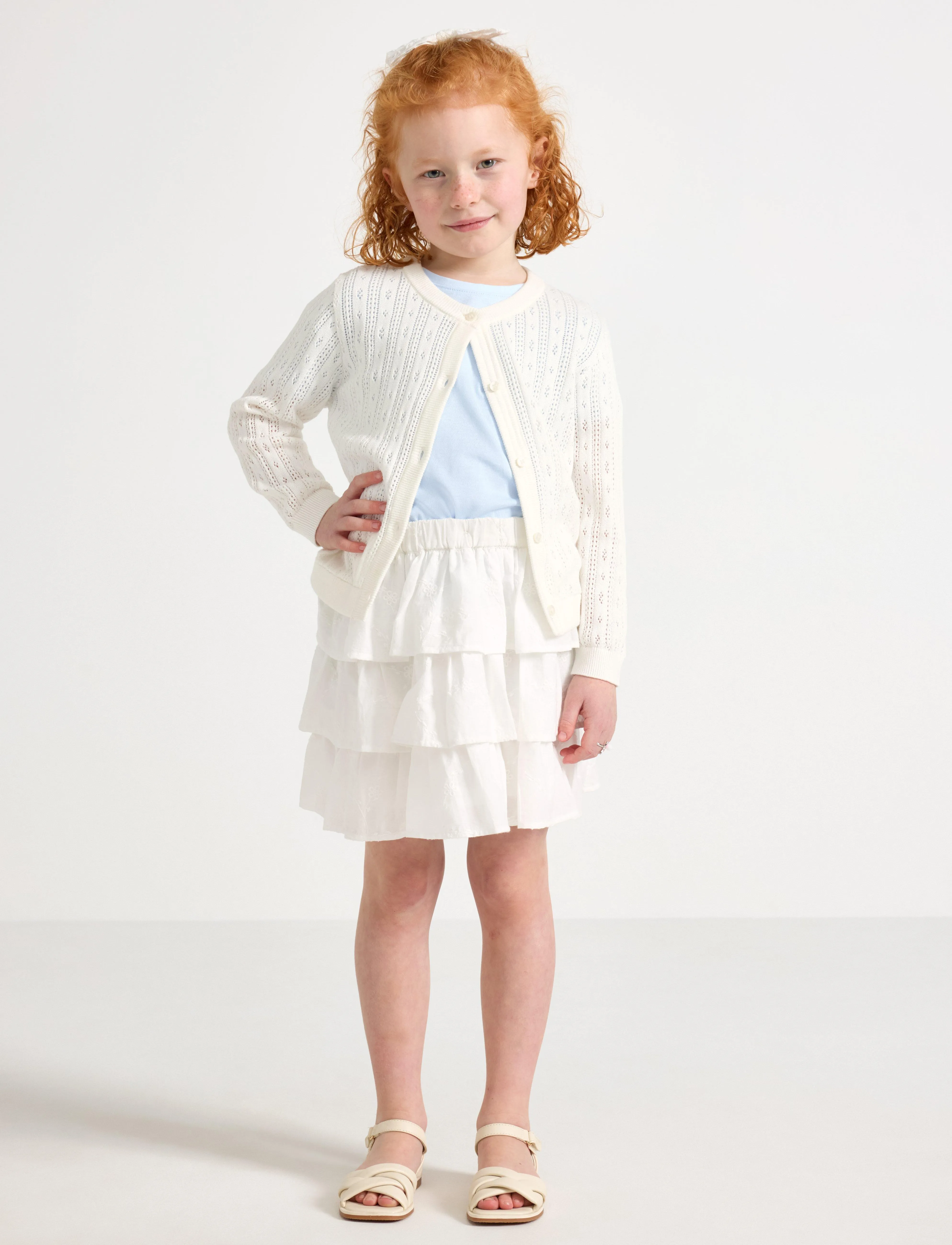 Lindex Skirt flounces AO embroded - Klänningar & Kjolar - LIGHT DUSTY WHITE / white