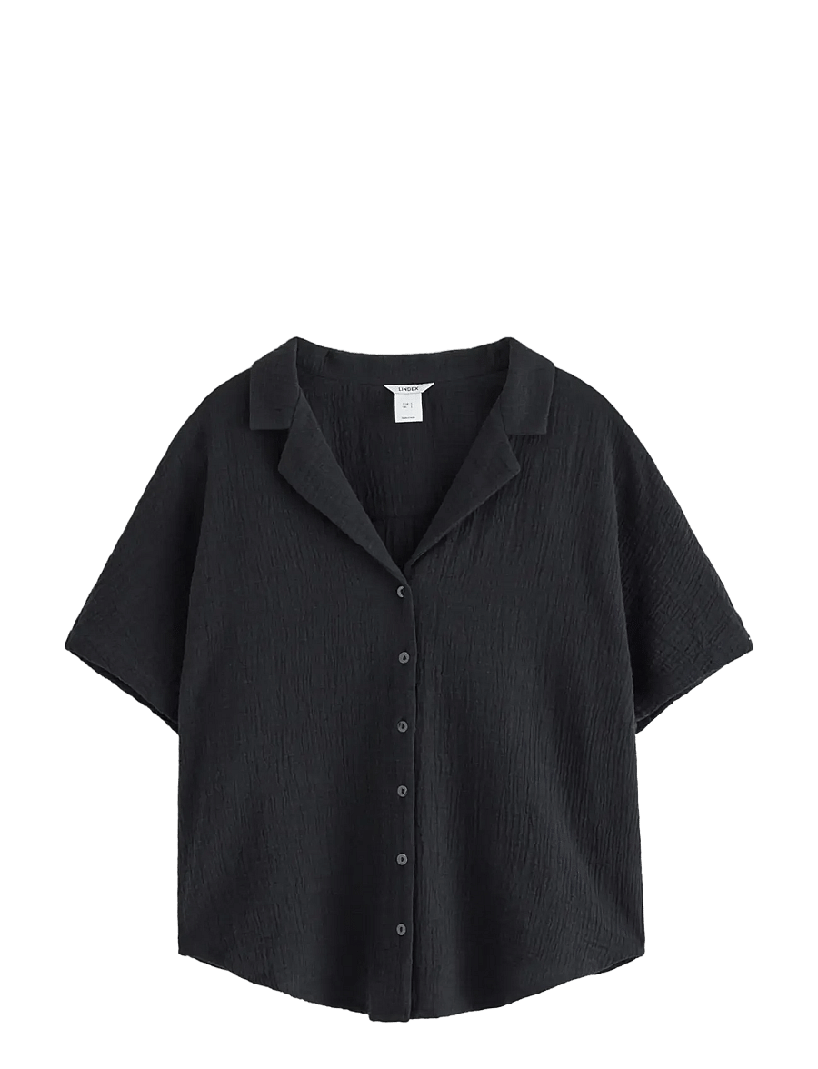 Lindex - MOM crinkled shirt - kortärmade skjortor - black - 1
