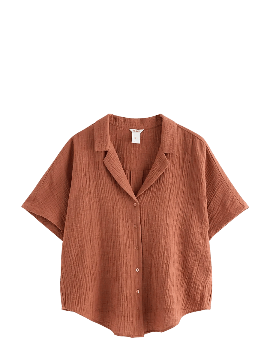 Lindex - MOM crinkled shirt - kurzärmlige hemden - dark dusty orange - 1