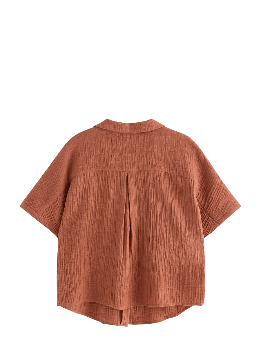 Lindex - MOM crinkled shirt - kurzärmlige hemden - dark dusty orange - 2