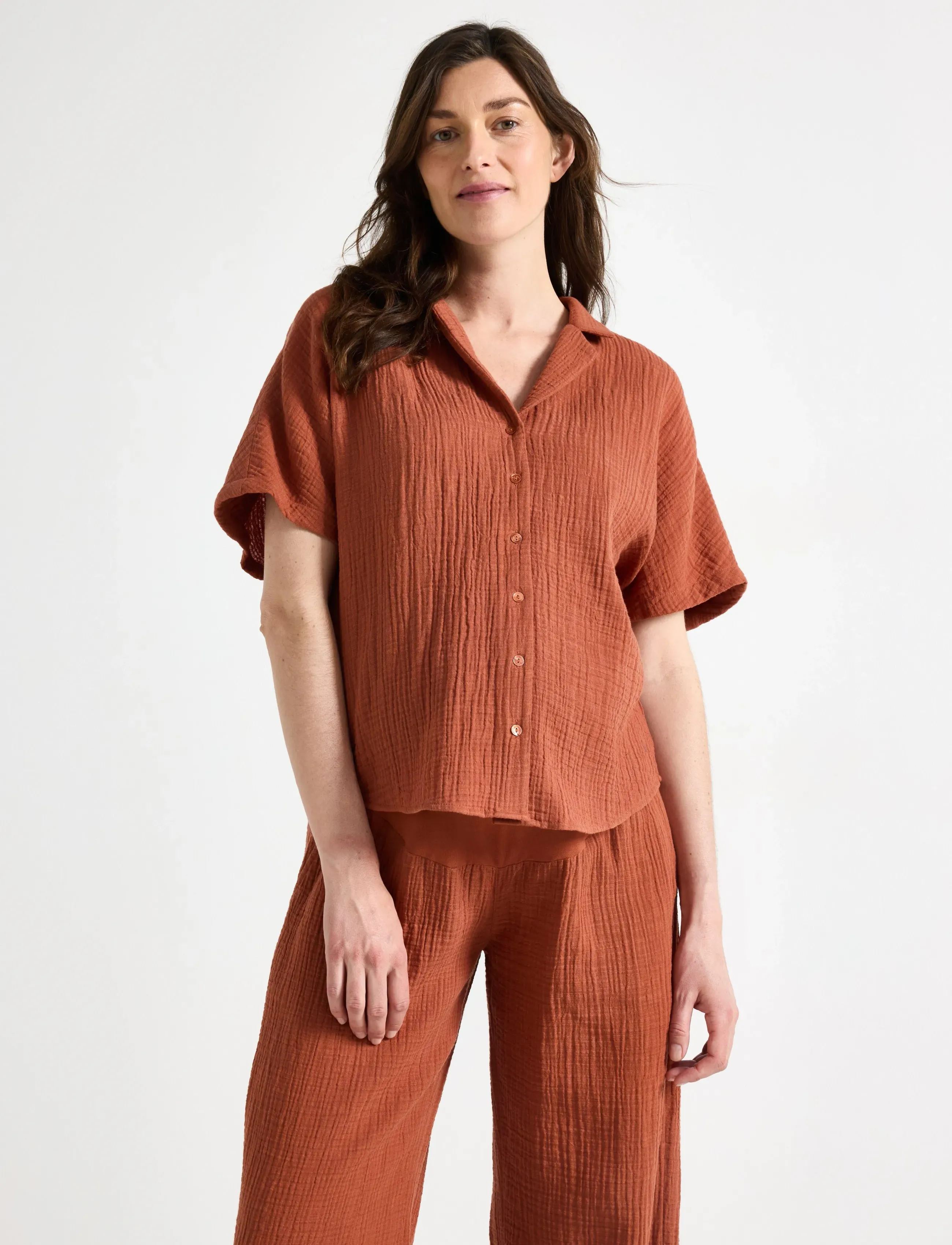 Lindex Mom Crinkled Shirt, XS, Shirts, Orange - Short-sleeved, Frauen