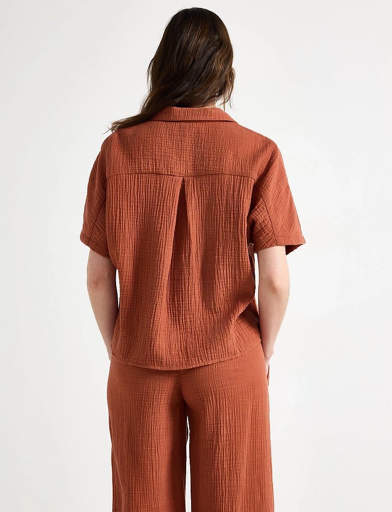 Lindex - MOM crinkled shirt - kortærmede skjorter - dark dusty orange - 3