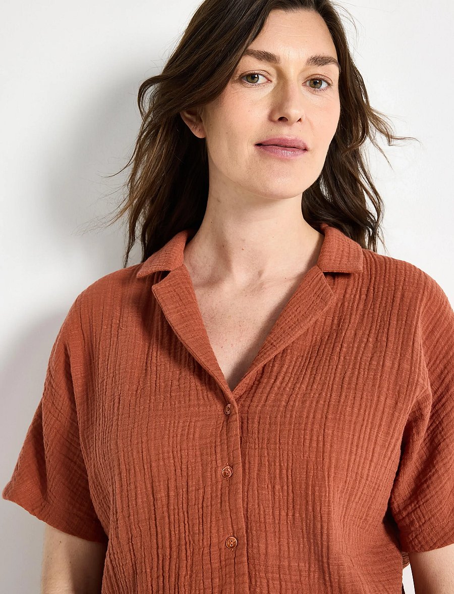 Lindex - MOM crinkled shirt - kurzärmlige hemden - dark dusty orange - 4