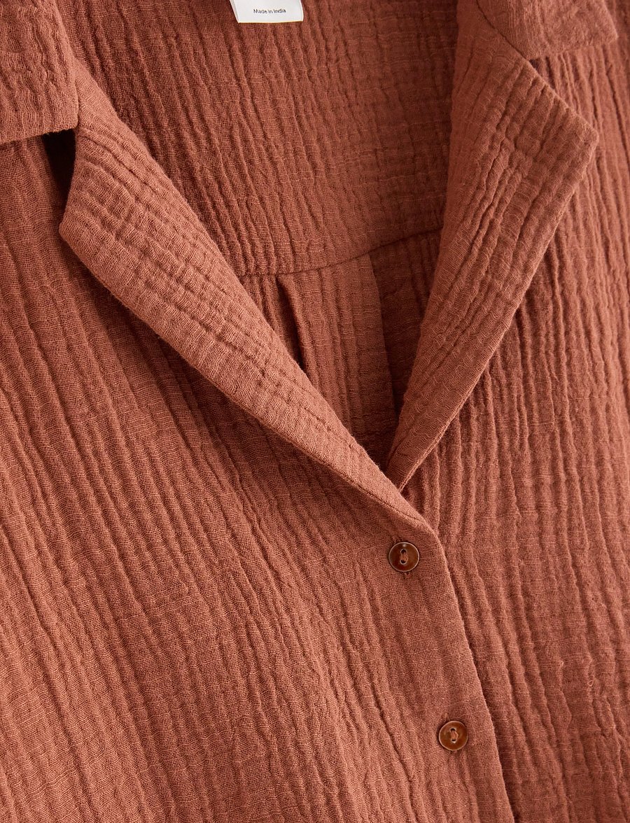 Lindex - MOM crinkled shirt - kurzärmlige hemden - dark dusty orange - 5