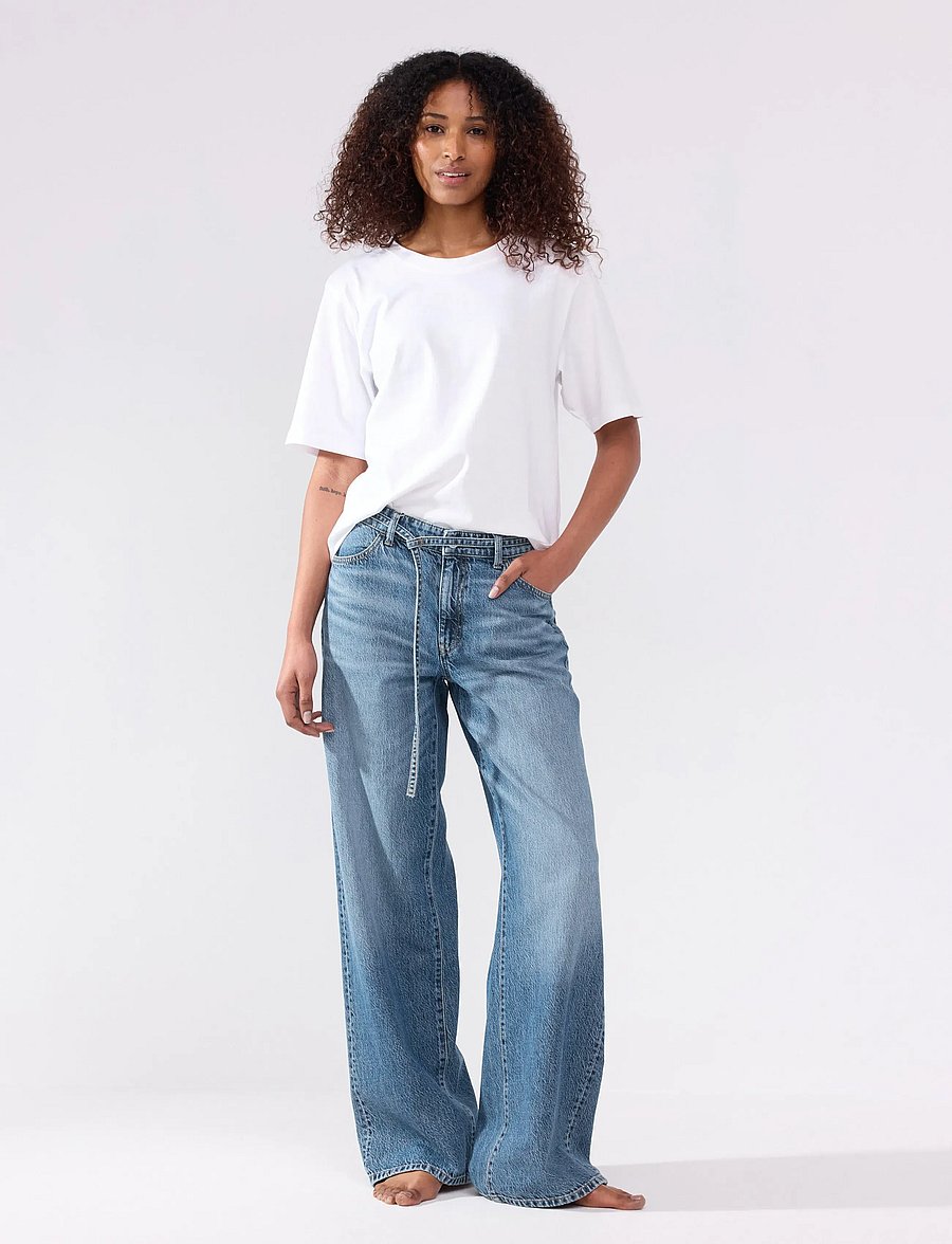 Lindex - WIDE Peggy jeans with mid waist - denim blue - 0