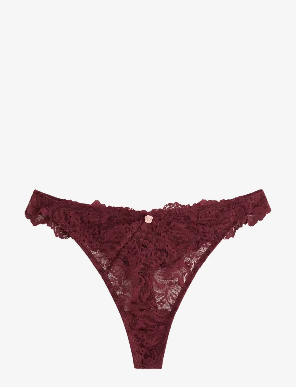 Lindex - Stringtrosa i spets med normalhög midja - strings - dark dusty red - 1