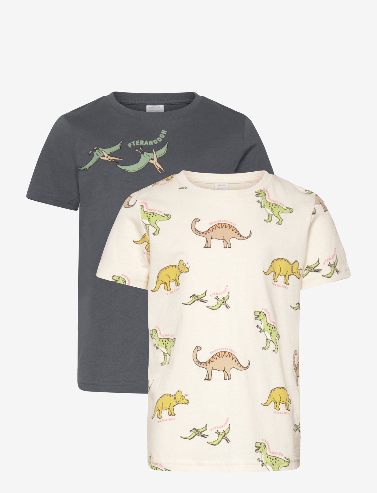 Lindex - Top SS 2 pack dino - sets mit kurzärmeligem t-shirt - white - 1