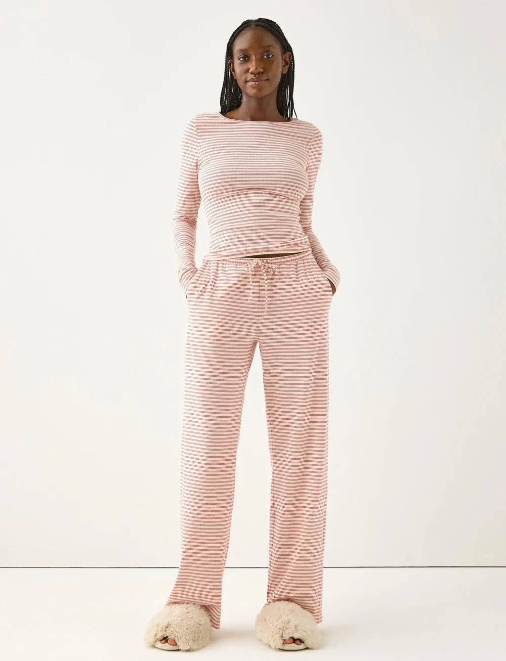 Lindex - Trousers Pyjama jersey wide le - natbukser - red - 0