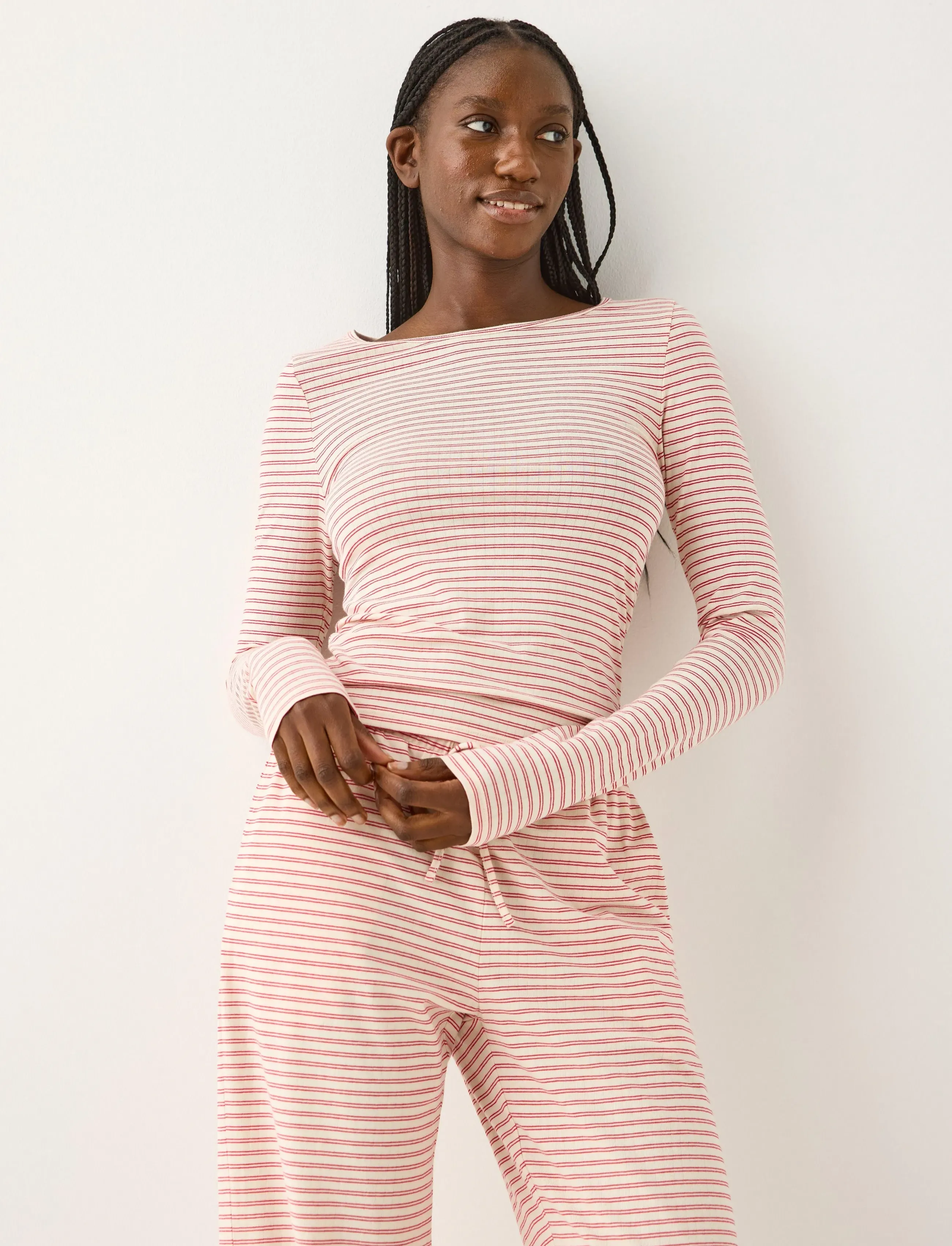 Lindex Top Pyjama long sleeve jersey - T-särgid ja alussärgid - RED / cream