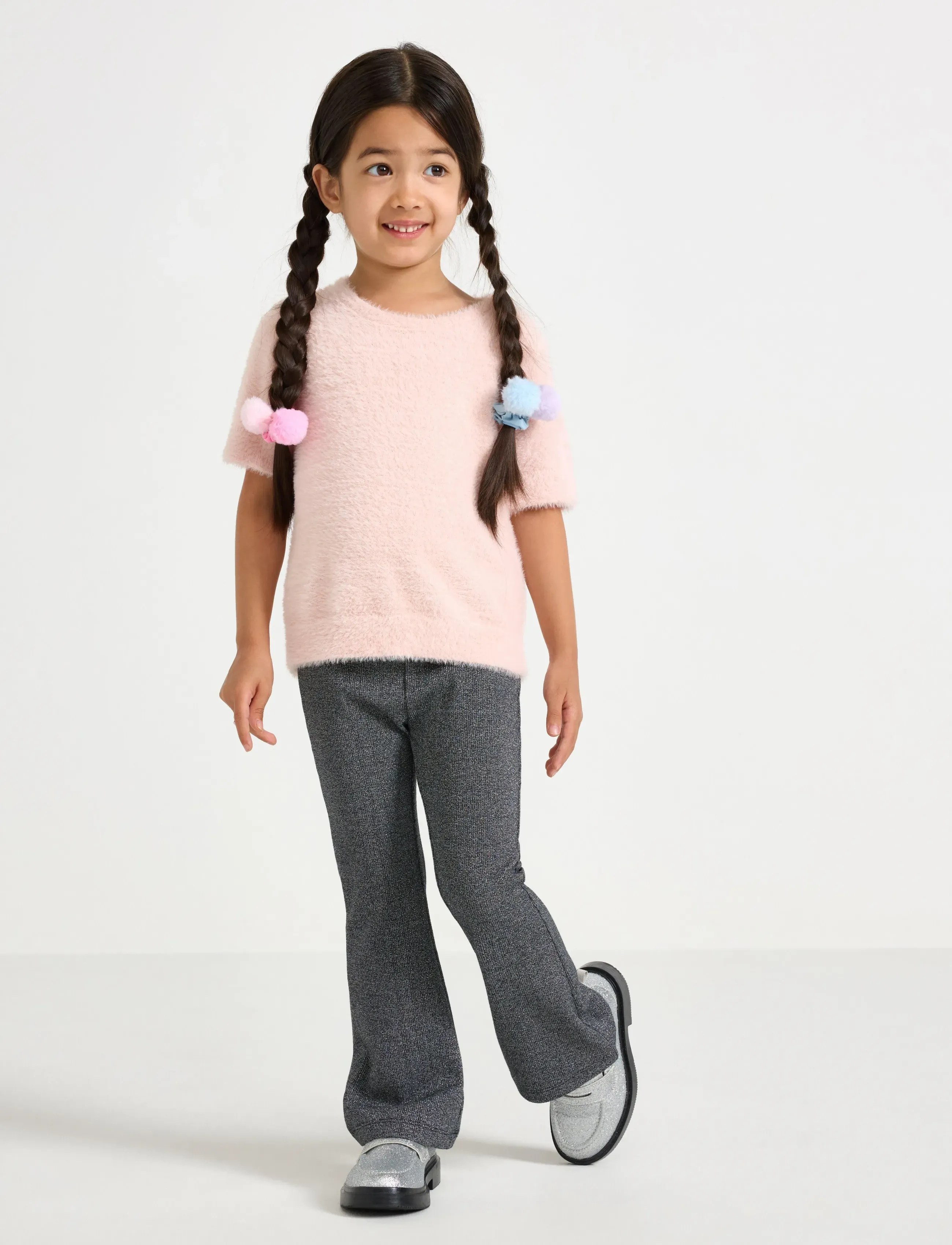 Lindex Trousers flare lurex rib - Beebipüksid - BLACK / grey