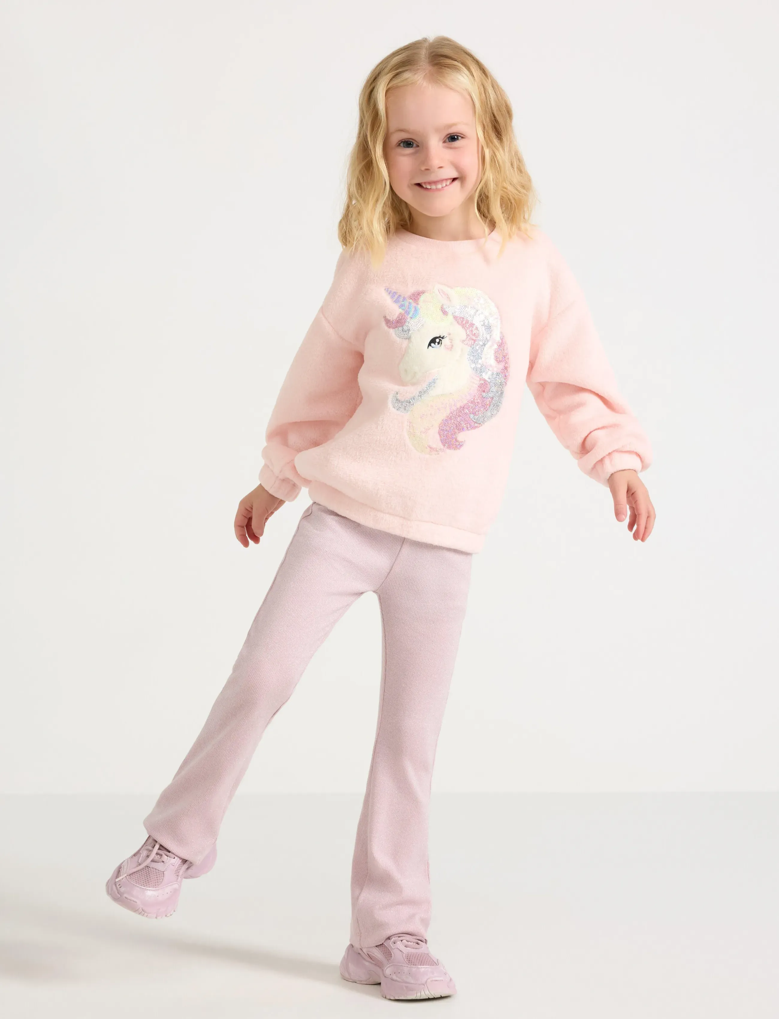 Lindex Trousers flare lurex rib - Broeken - LIGHT PINK / pink/rose