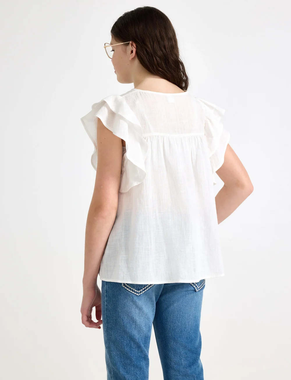 Lindex - Blouse short sleeve with floun - blusen & tuniken - off white - 3