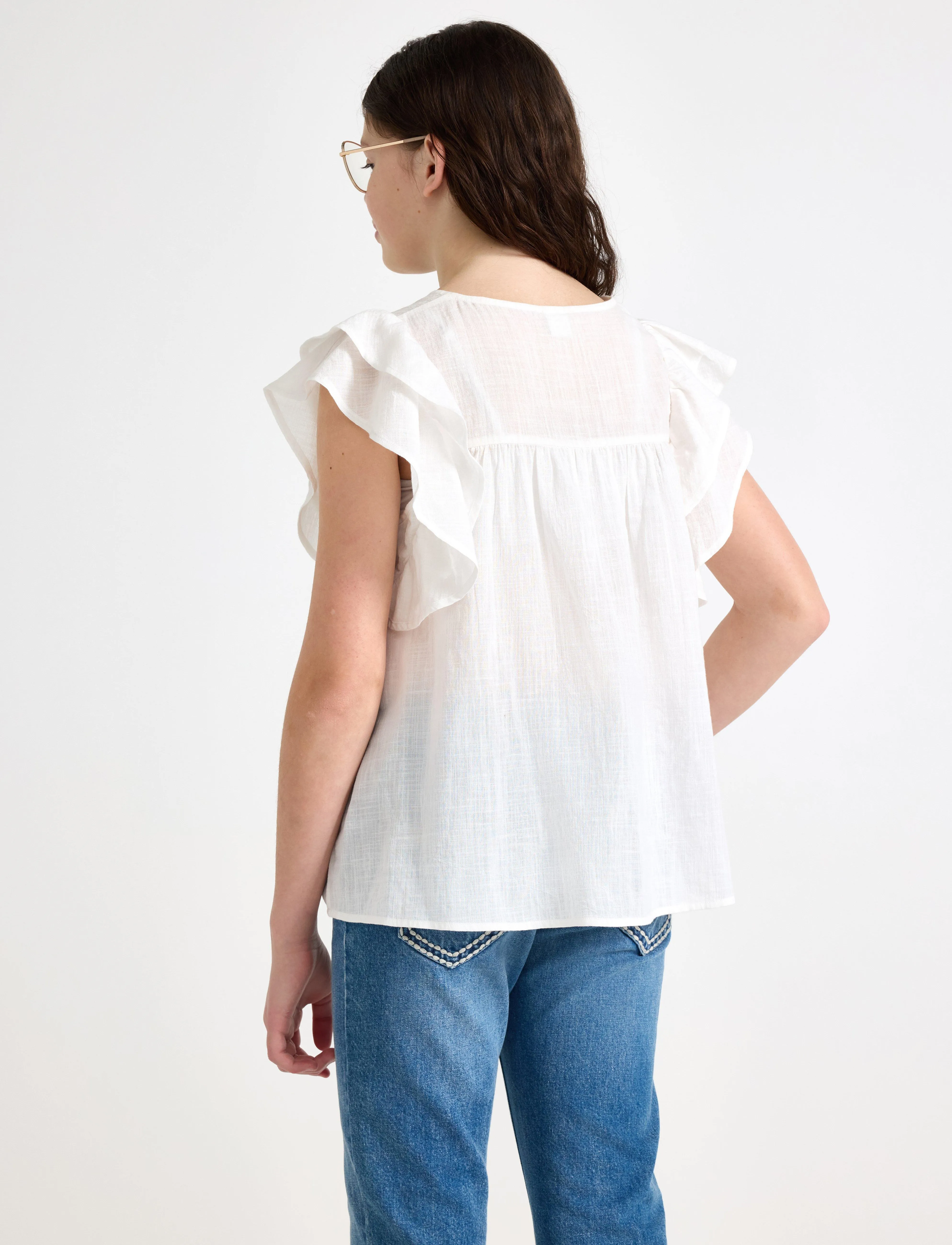 Lindex - Blouse short sleeve with floun - puserot & tunikat - off white - 3