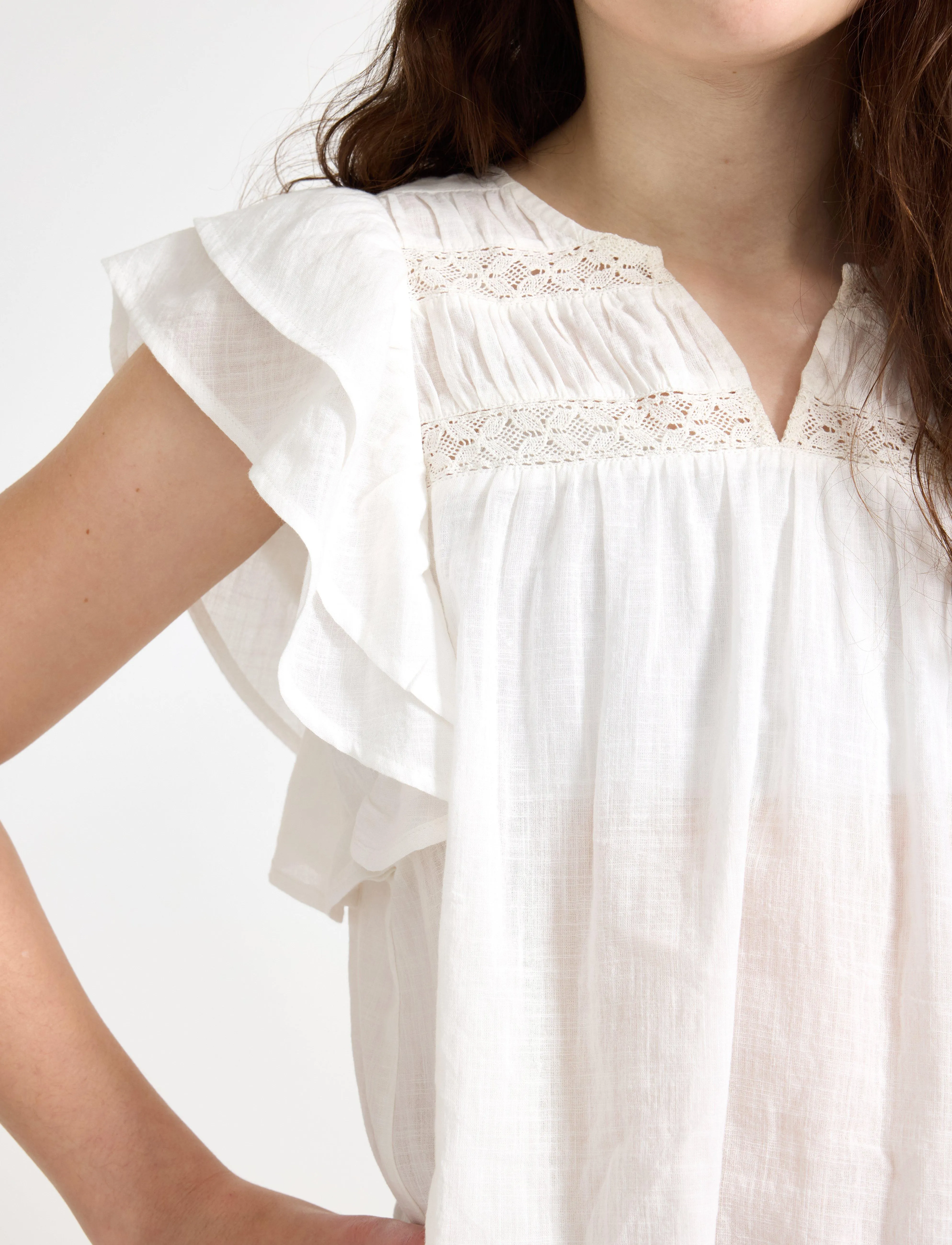 Lindex - Blouse short sleeve with floun - puserot & tunikat - off white - 4