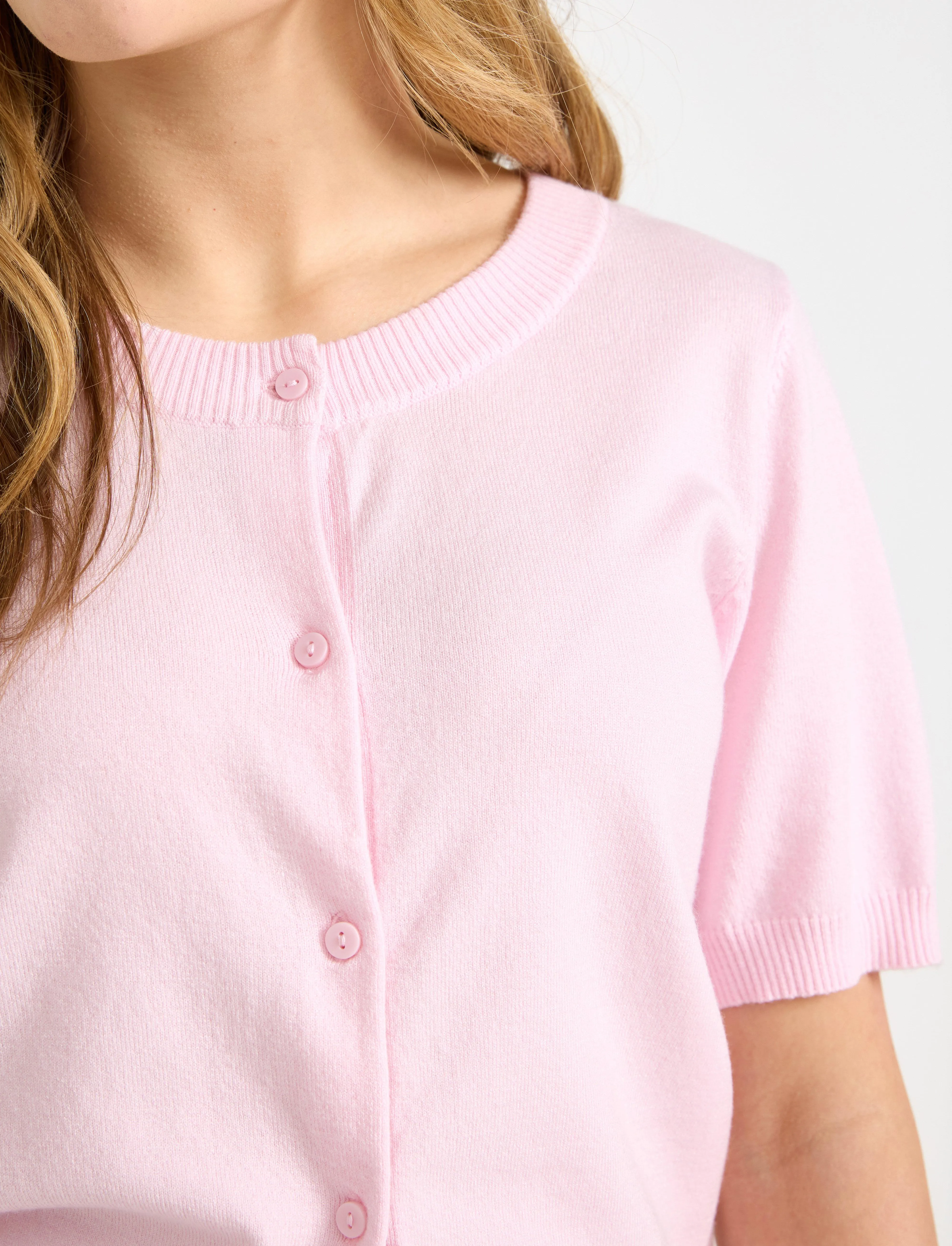 Lindex - Cardigan short sleeve basic - cardigans - light pink - 4