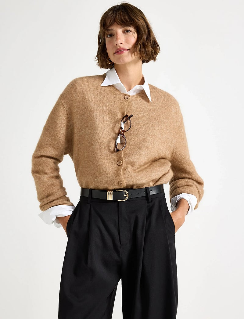 Lindex - Strikket cardigan i ullblanding - cardigans - dark beige - 0