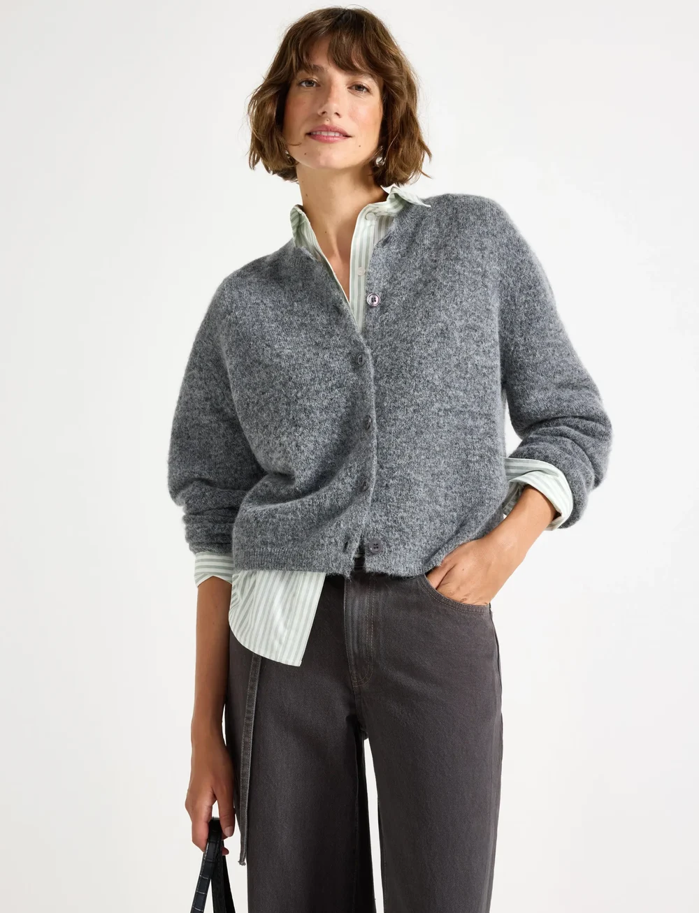 Lindex - Cardigan Minna Mohair blend - cardigans - dark grey melange - 0