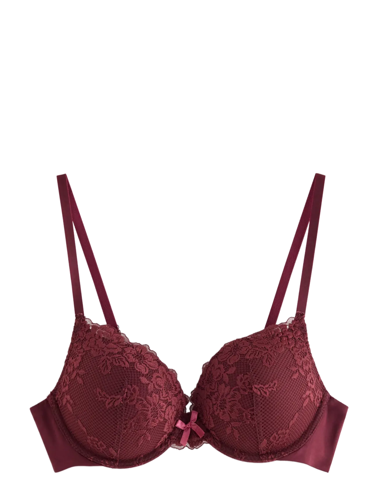 Lindex - Malva push-up bra with lace - dark dusty red - 1
