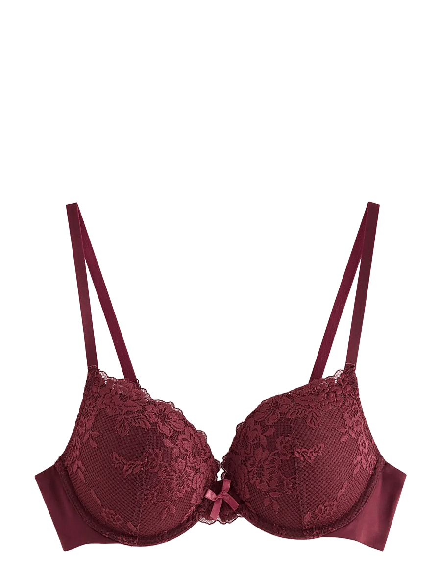 Lindex - Malva push-up bra with lace - dark dusty red - 1