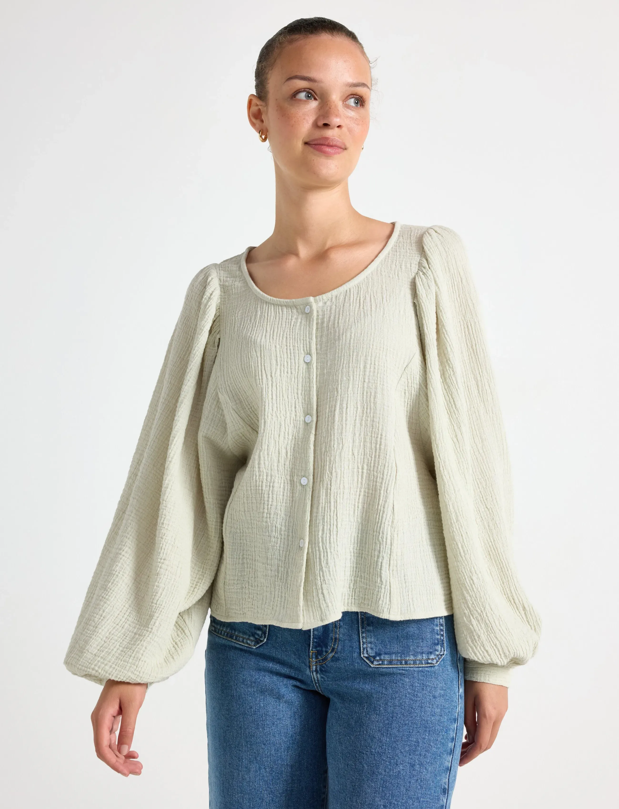 Lindex Blouse Yellena, XS, Blouses, Grün - Long-sleeved, Frauen