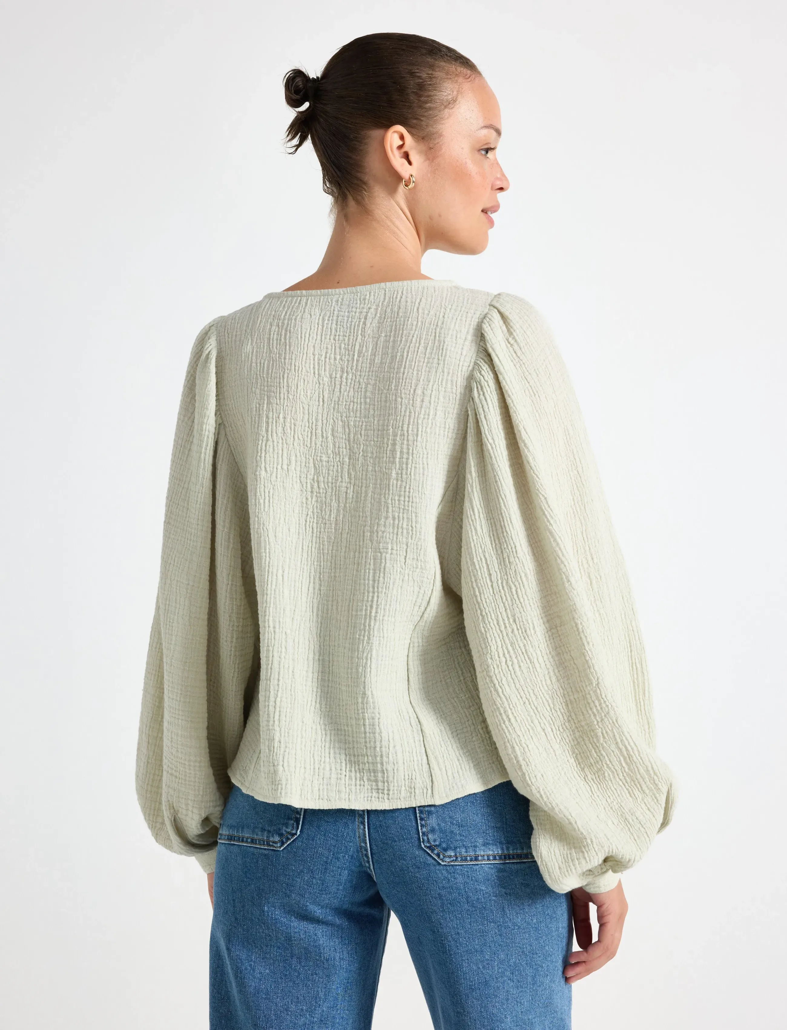 Lindex - Blouse Yellena - langærmede bluser - light dusty green - 3