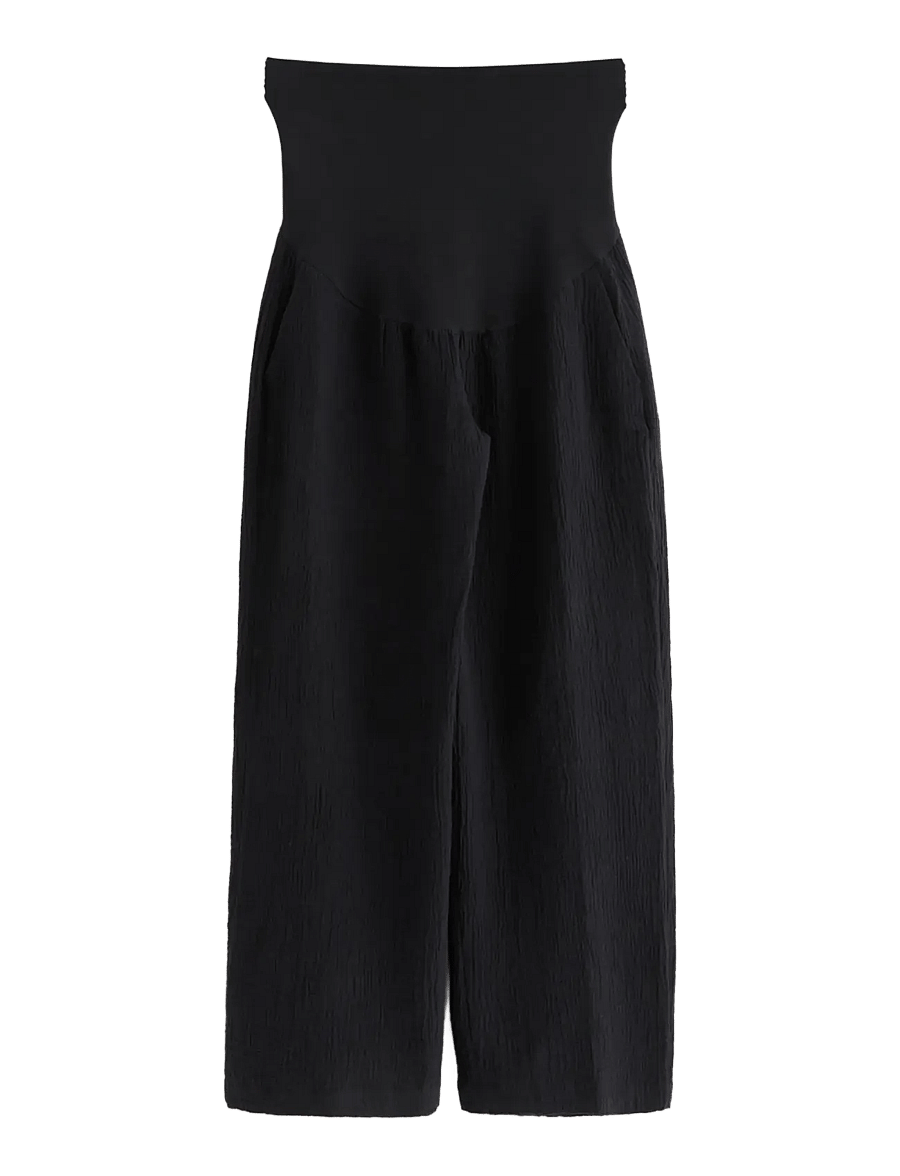 Lindex - MOM straight crinkled trousers - hosen mit weitem bein - black - 1