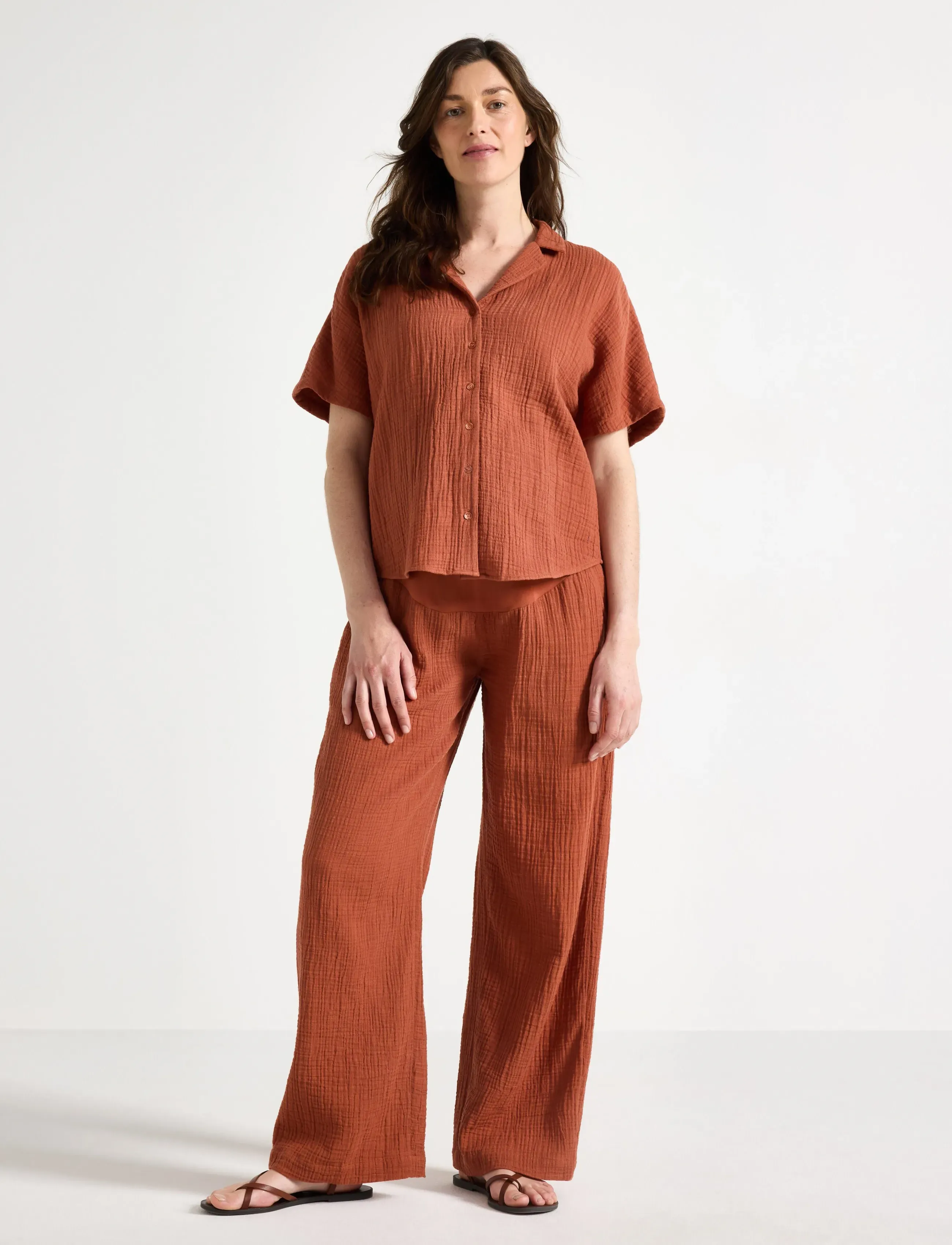 Lindex Mom Straight Crinkled Trousers, XS, Orange, Bukser > Lige Ben, Dame