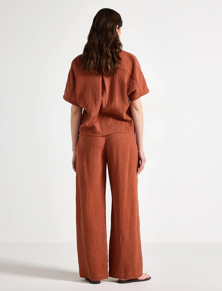 Lindex - MOM straight crinkled trousers - hosen mit weitem bein - dark dusty orange - 3