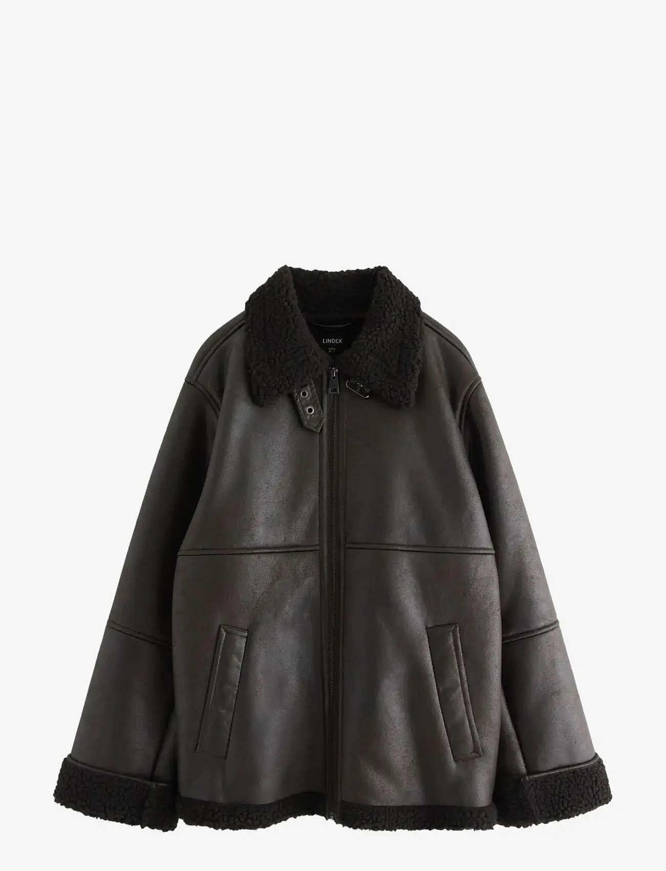 Lindex - Jacket Sheerling PU - wintermäntel - dark brown - 0