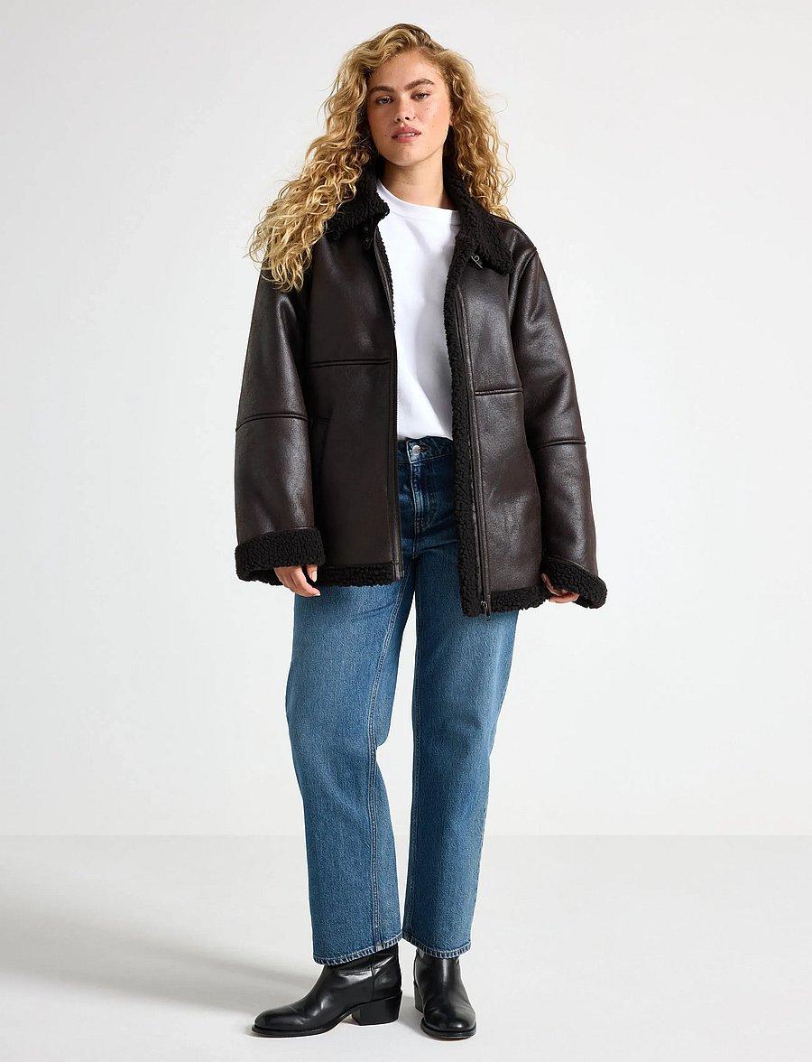 Lindex - Jacket Sheerling PU - dark brown - 0