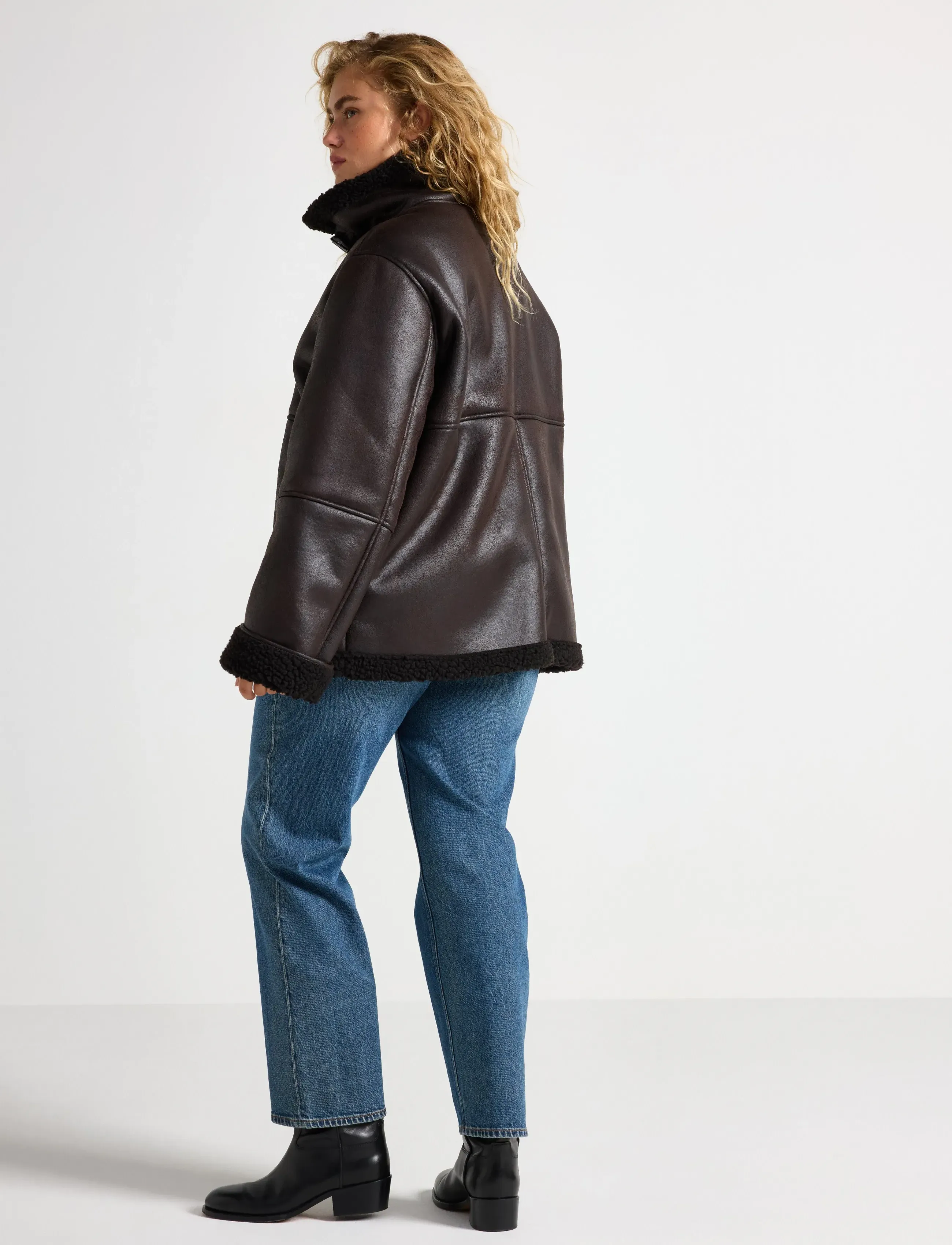 Lindex - Jacket Sheerling PU - dark brown - 3