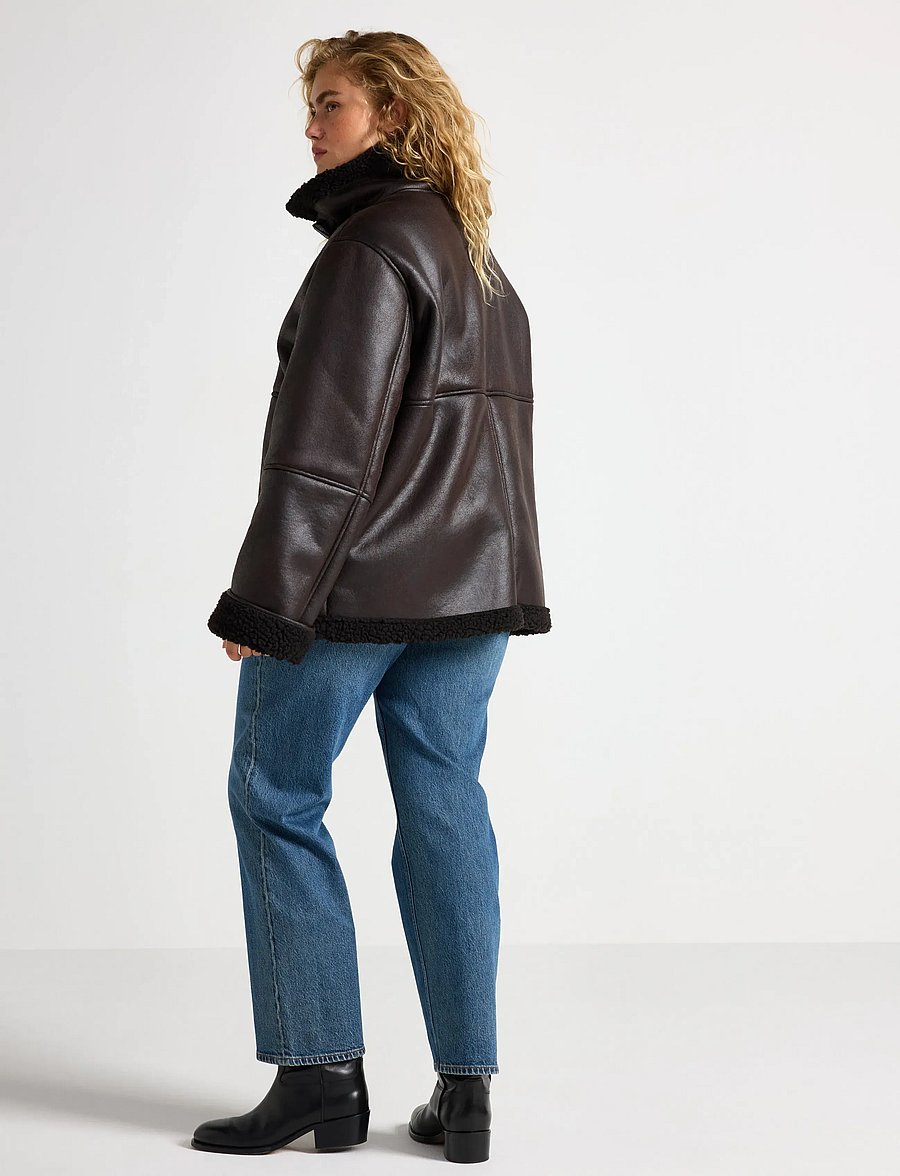 Lindex - Jacket Sheerling PU - dark brown - 3
