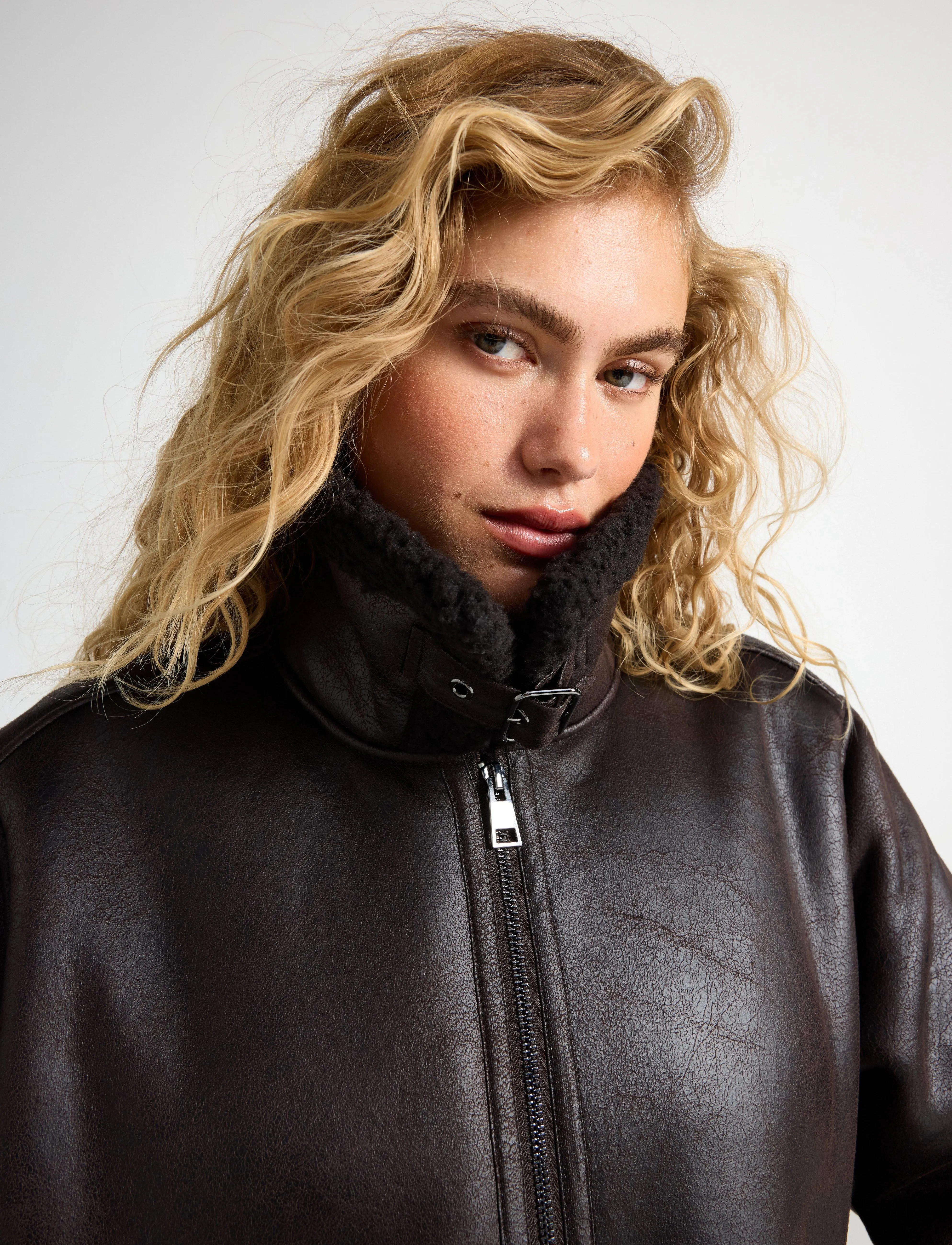 Lindex - Jacket Sheerling PU - dark brown - 4