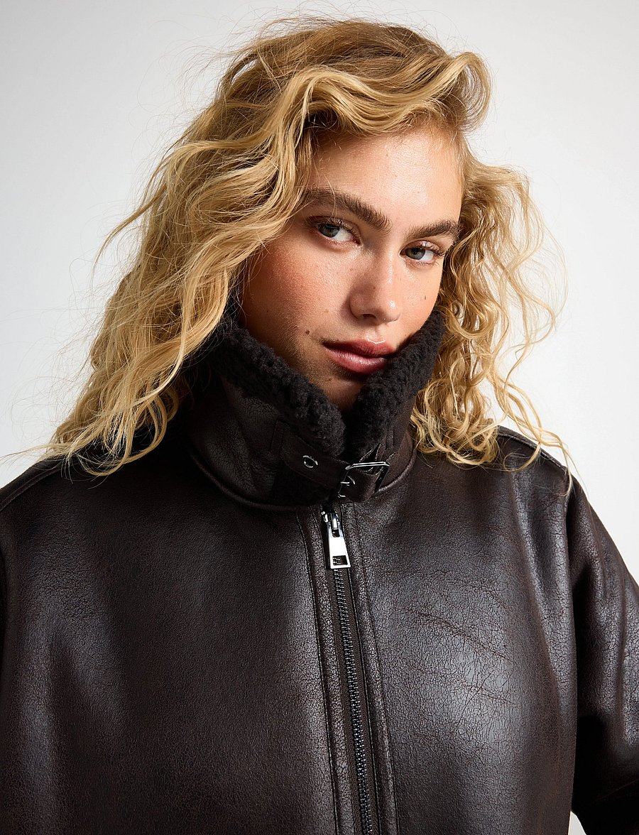 Lindex - Jacket Sheerling PU - dark brown - 4