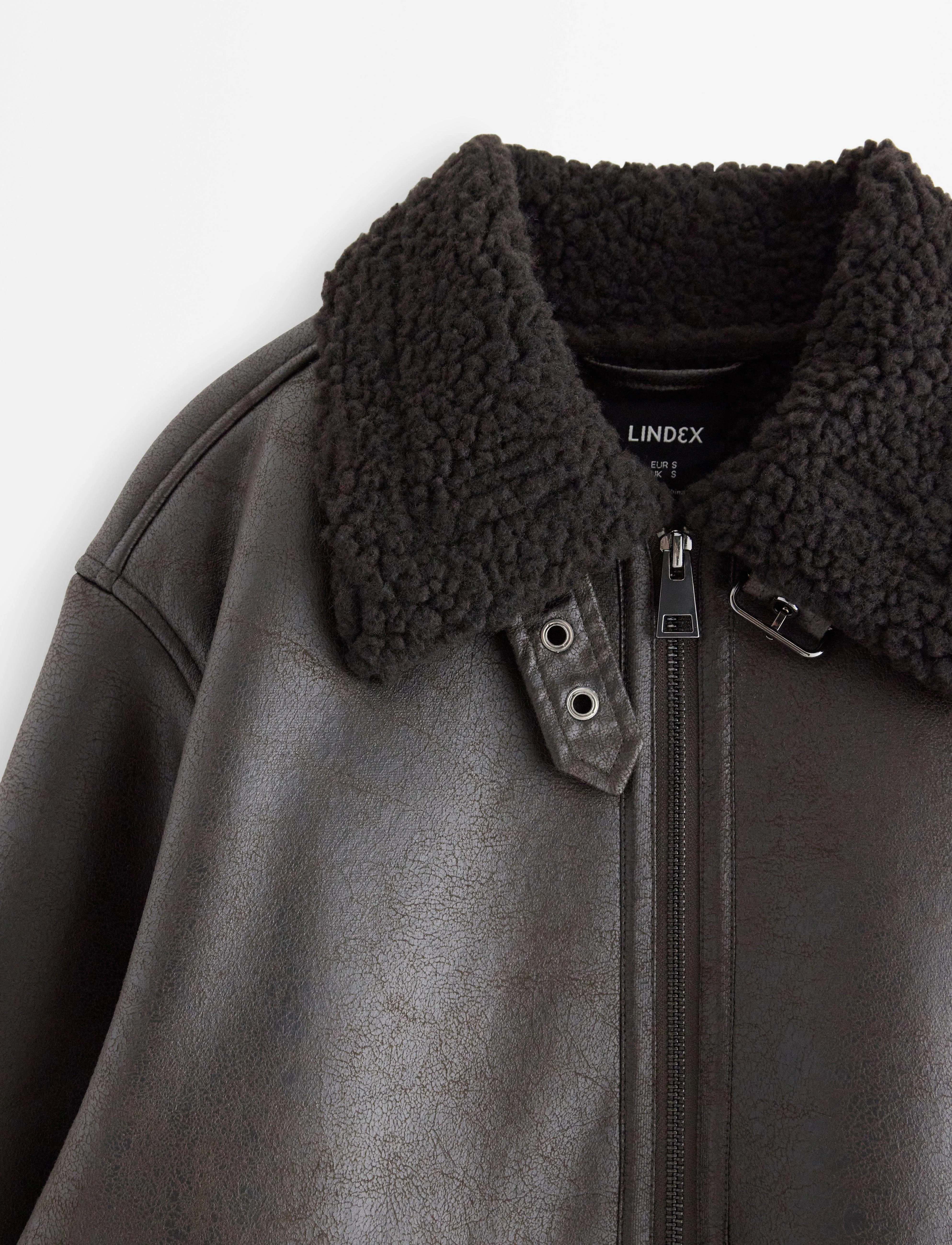 Lindex - Jacket Sheerling PU - dark brown - 5