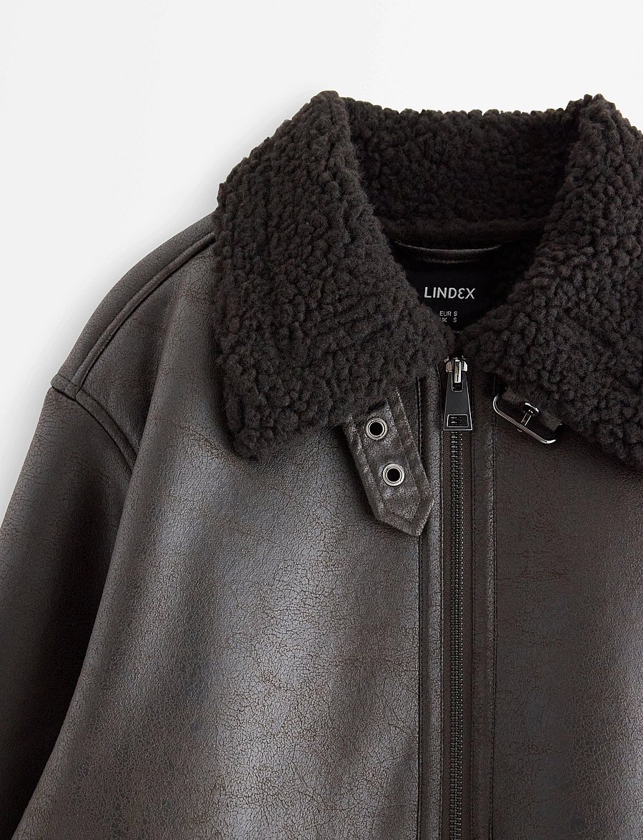 Lindex - Jacket Sheerling PU - dark brown - 5