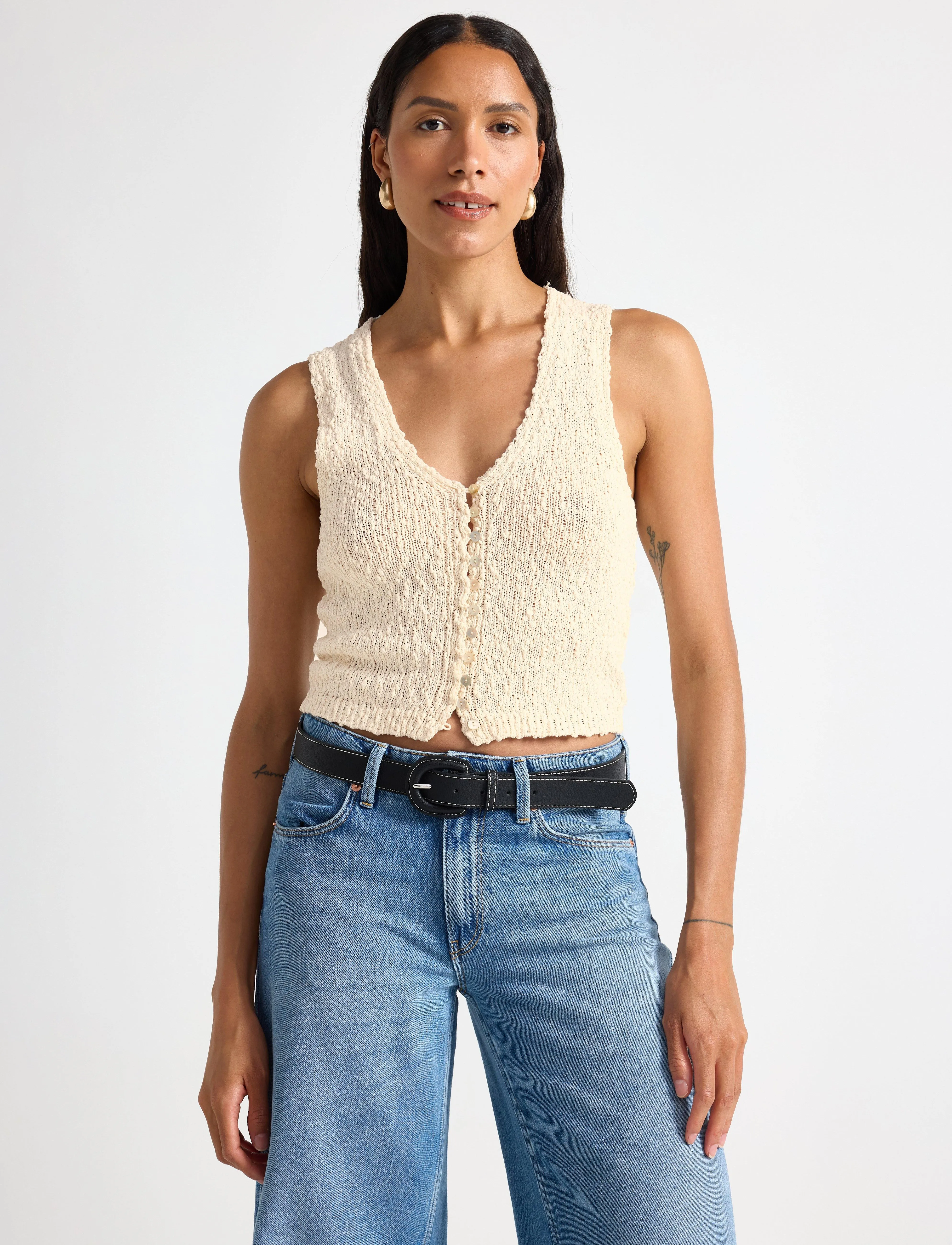 Lindex Vest Lillie Knitted, M, Westen, Creme - Knitted Frauen