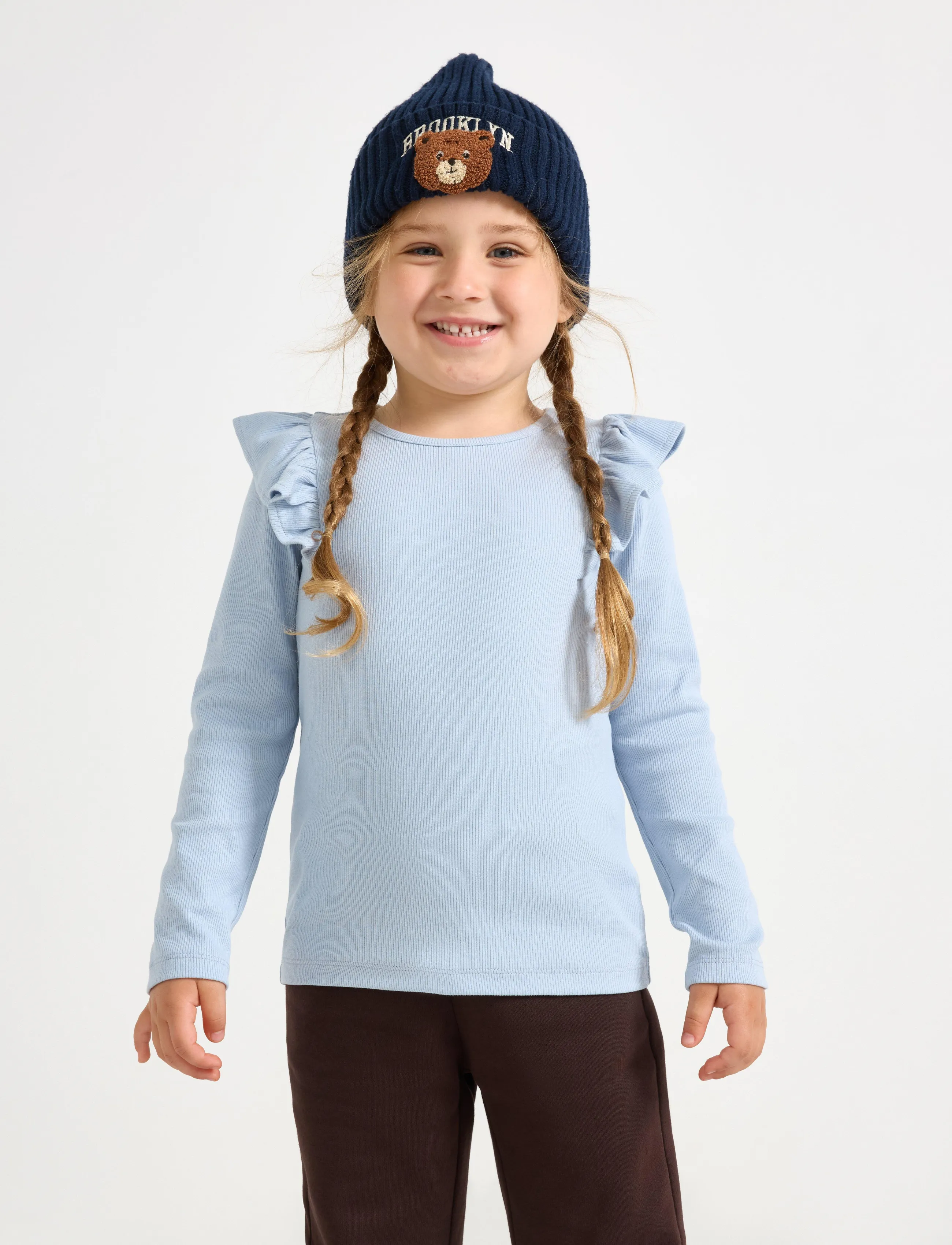 Lindex Long-Sleeved Top, Børn, Flæse Langærmet Top, Blå, Str: 116