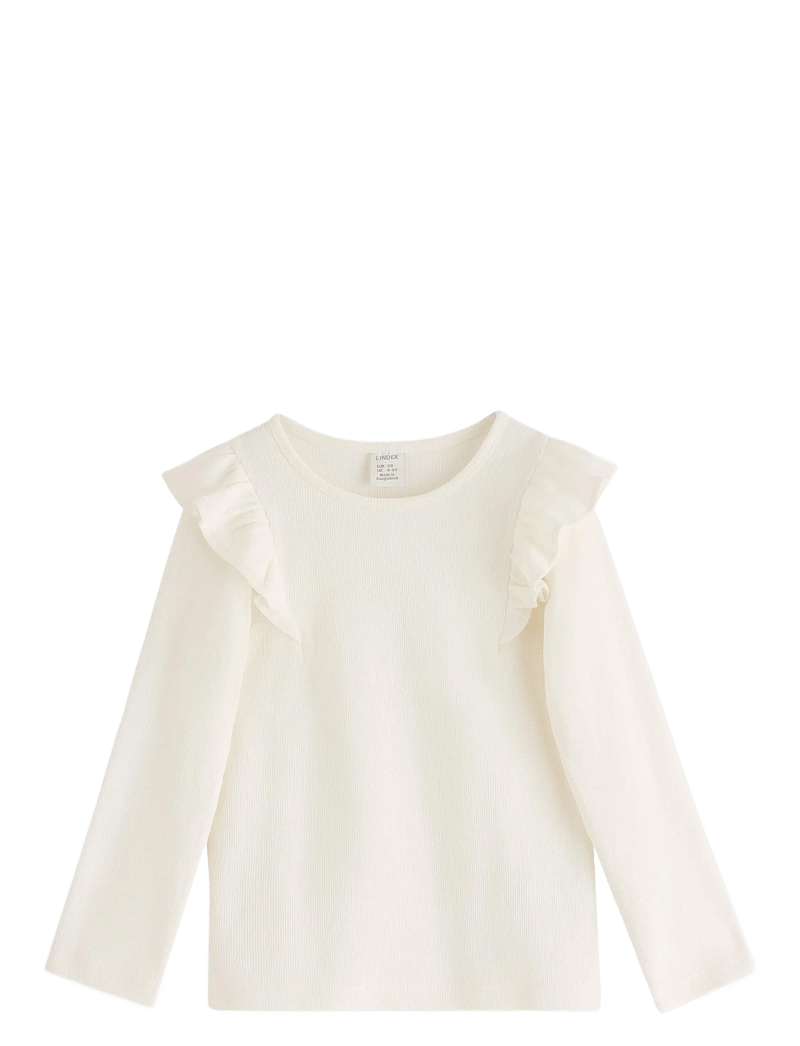 Lindex - Top l s rib with frill - pikkade varrukatega t-särgid - light dusty white - 1