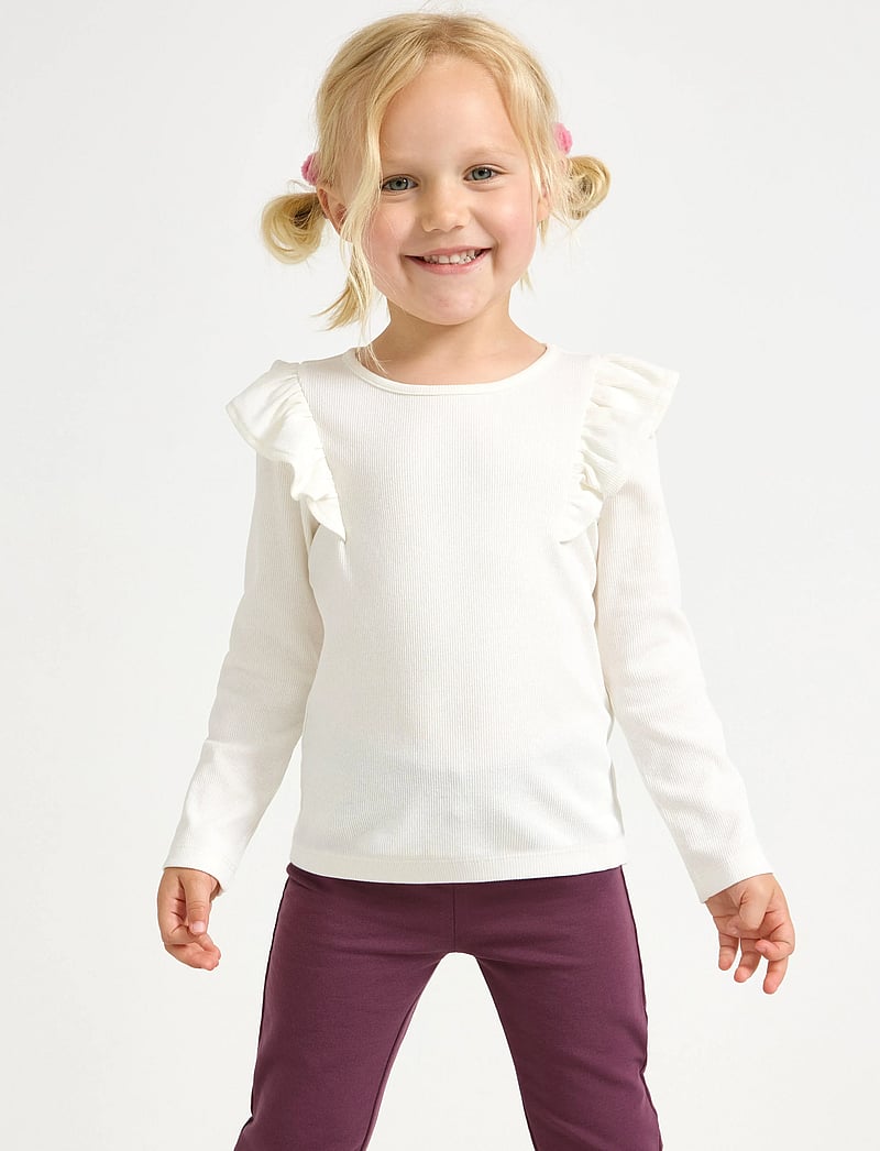 Lindex - Top l s rib with frill - pikkade varrukatega t-särgid - light dusty white - 0