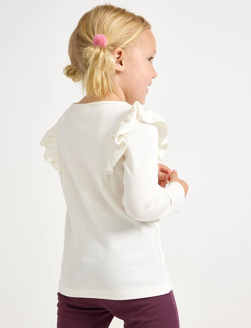 Lindex - Top l s rib with frill - pikkade varrukatega t-särgid - light dusty white - 3