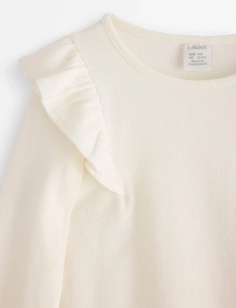 Lindex - Top l s rib with frill - pikkade varrukatega t-särgid - light dusty white - 5