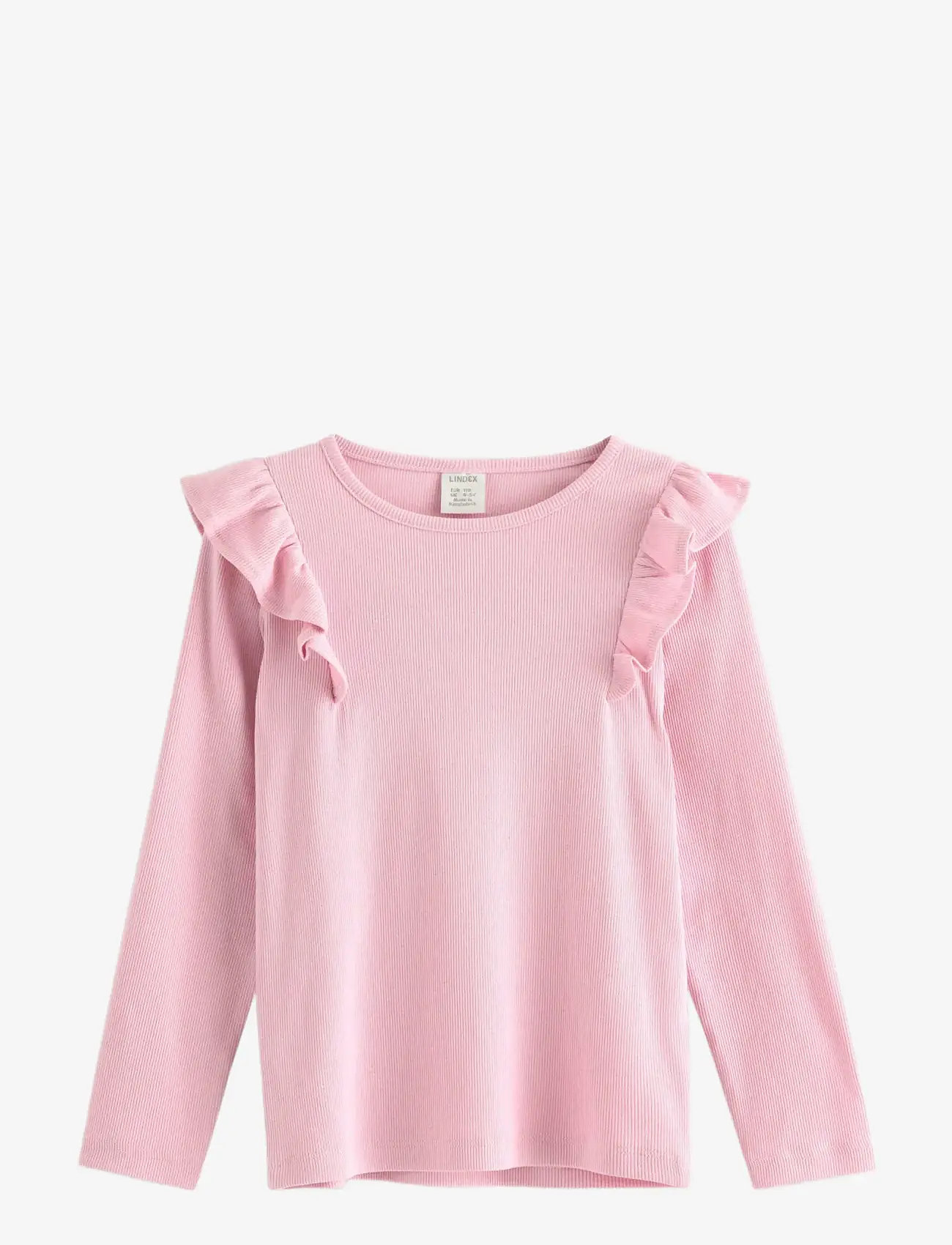 Lindex - Top l s rib with frill - pikkade varrukatega t-särgid - light pink - 1
