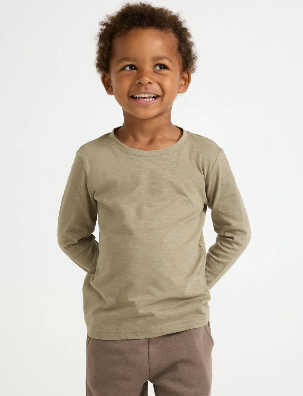 Lindex - Top l s slub basic - langærmede t-shirts - light dusty khaki - 0