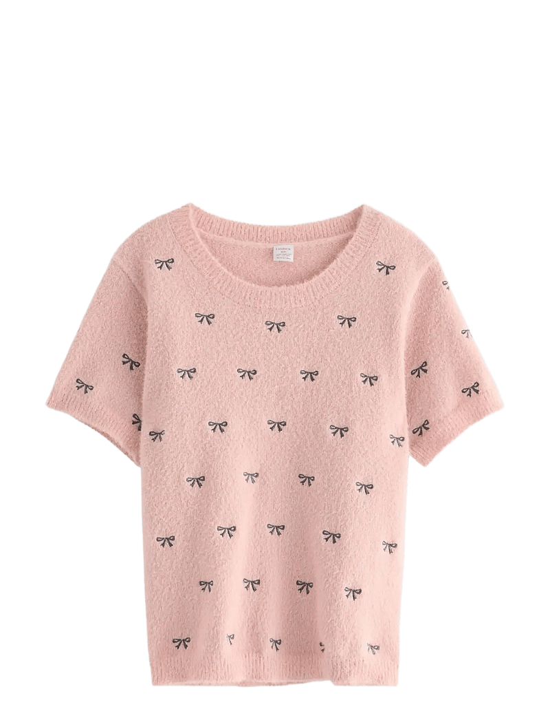 Lindex - T shirt knitted featheryarn - kortärmade t-shirts - light dusty pink - 1